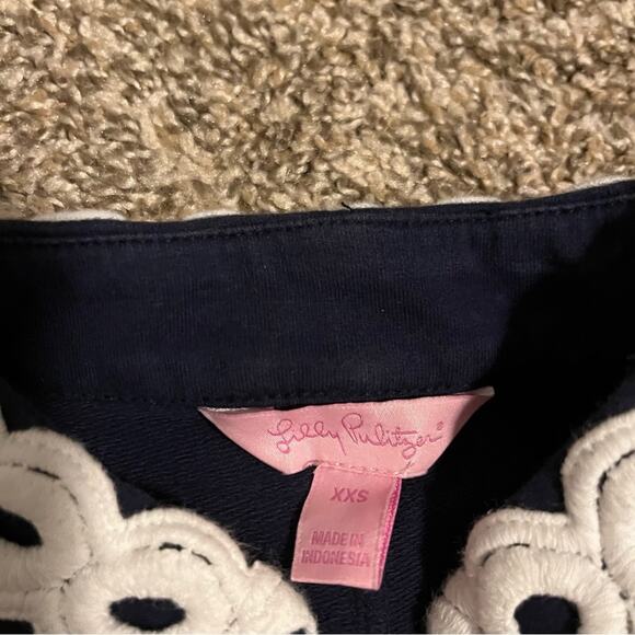 Lilly Pulitzer Callista Lace Embroidered Zip Front High Neck Shift Dress Navy - Picture 9 of 12